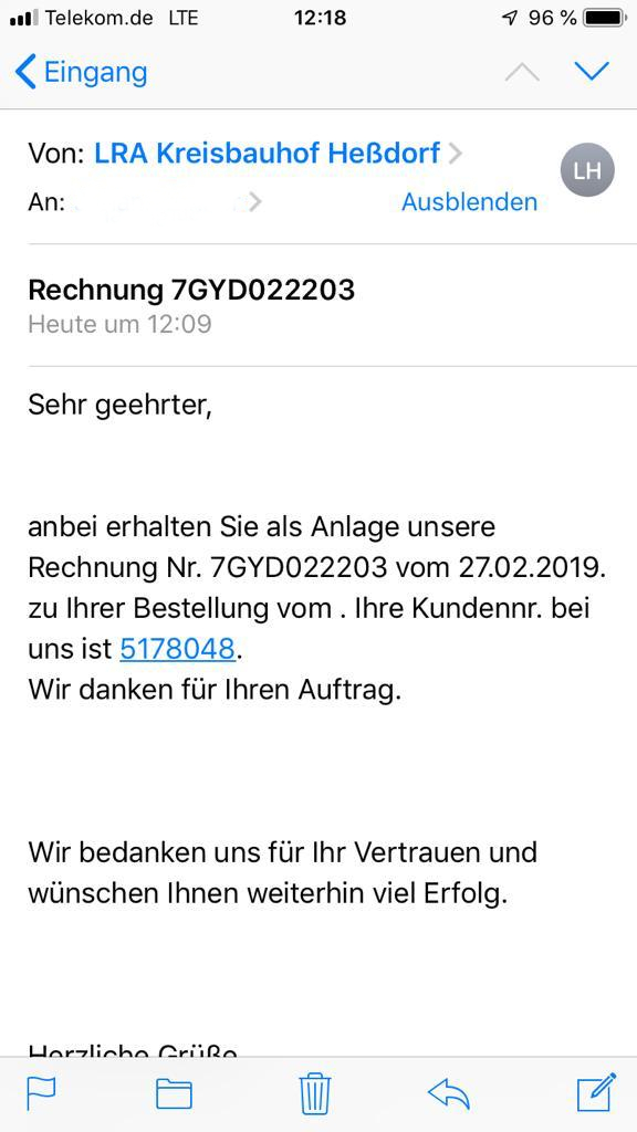 Solche gefälschten E-Mails, angeblich vom Kreisbauhof in Heßdorf, sind aktuell im Umlauf.